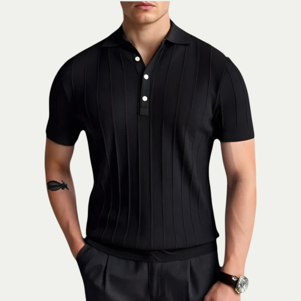 Knitted Polo Shirt for Men with Vertical Stripe Detail