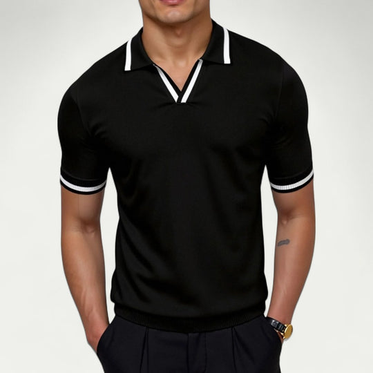 Cotton Blend Knitted Polo Shirt with Contrast Collar Detail