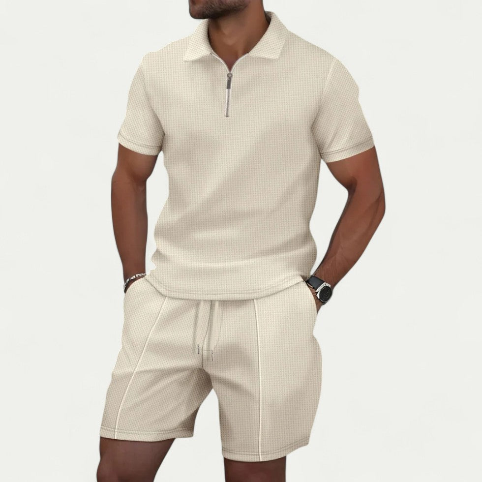 Men's Cotton Blend Knitted Polo and Shorts Set for Smart Summer Looks