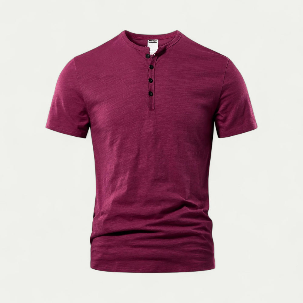 Men Short Sleeve Cotton T Shirt with Henry Neck for Summer