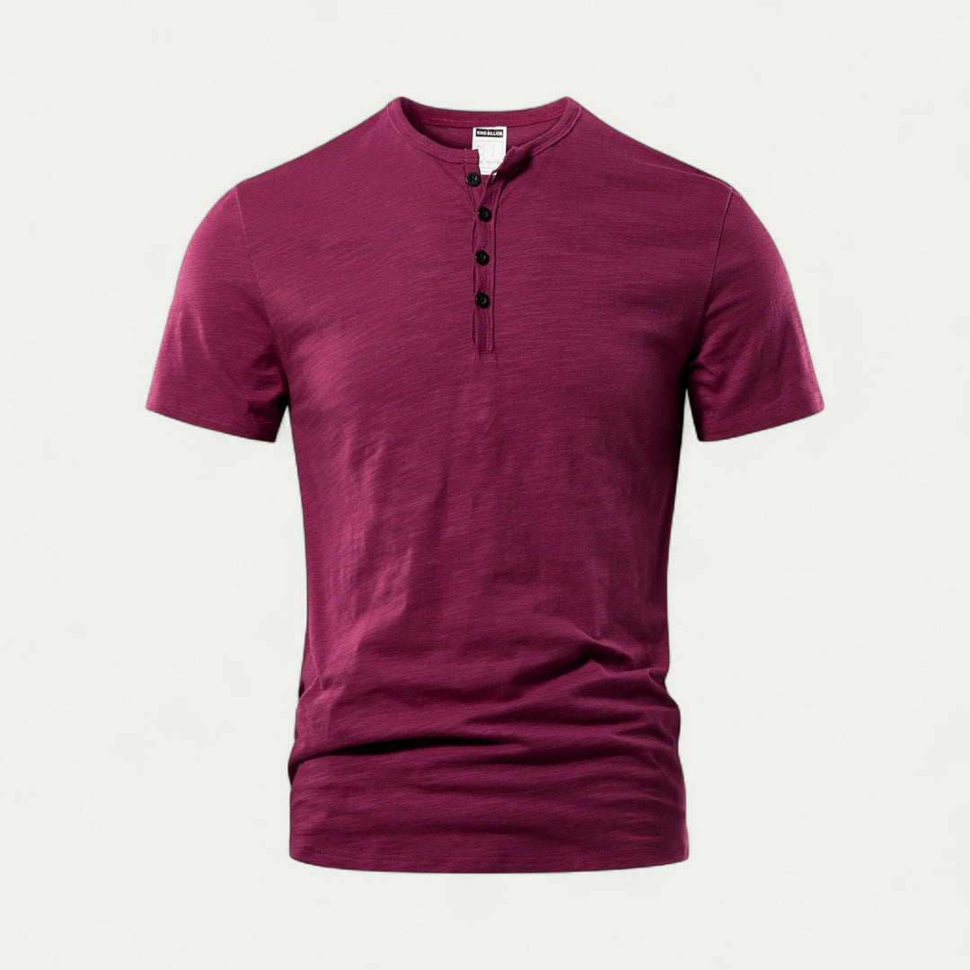 Men Short Sleeve Cotton T Shirt with Henry Neck for Summer