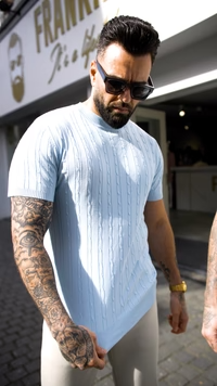 Men's Cotton Blend Short Sleeve Cable Knit Jumper