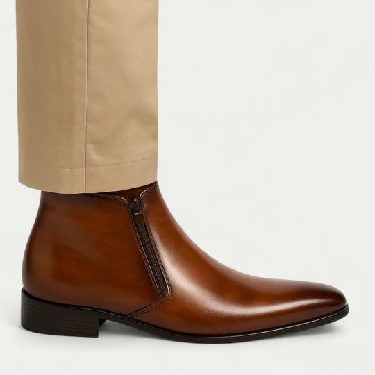 Orthopedic Leather Ankle Boots with Zip for Smart Casual Wear
