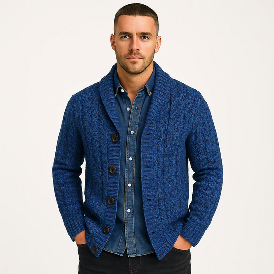 Chunky Cable Knit Shawl Collar Cardigan for Men