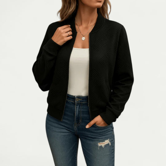 Zip Up Textured Bomber Jacket for Casual Layering