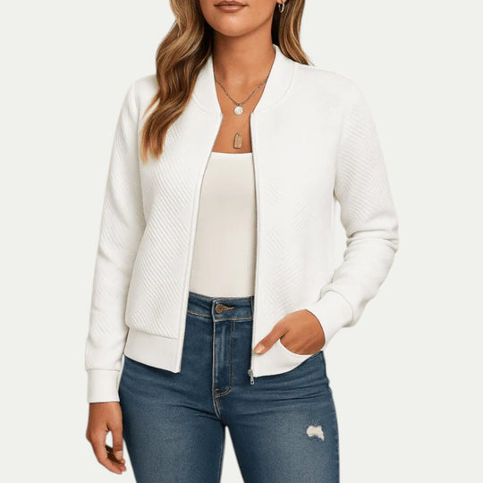 Zip Up Textured Bomber Jacket for Casual Layering