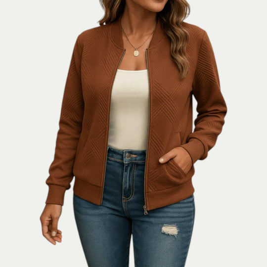 Zip Up Textured Bomber Jacket for Casual Layering