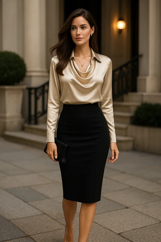 Draped Satin Blouse for Elegant Office and Evening Looks