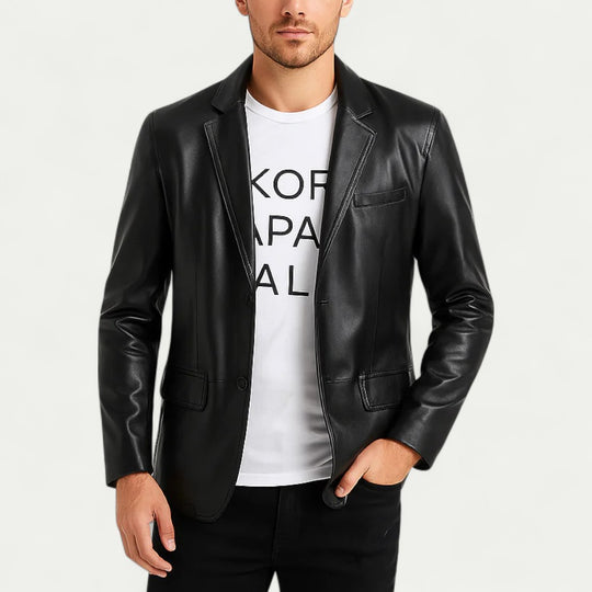 Slim Fit Faux Leather Blazer Jacket for Smart Casual Looks