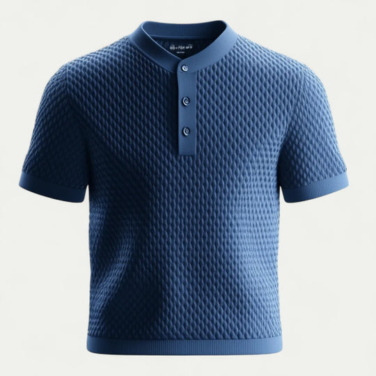 Knitted Short Sleeve Polo Shirt with Textured Weave Design