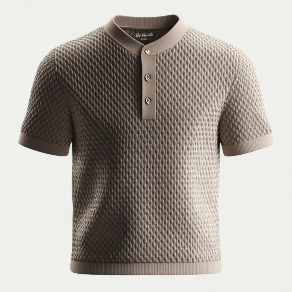 Knitted Short Sleeve Polo Shirt with Textured Weave Design