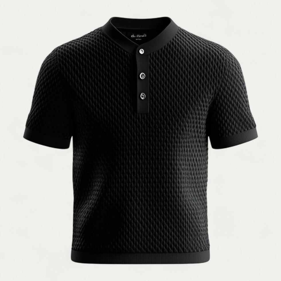 Knitted Short Sleeve Polo Shirt with Textured Weave Design