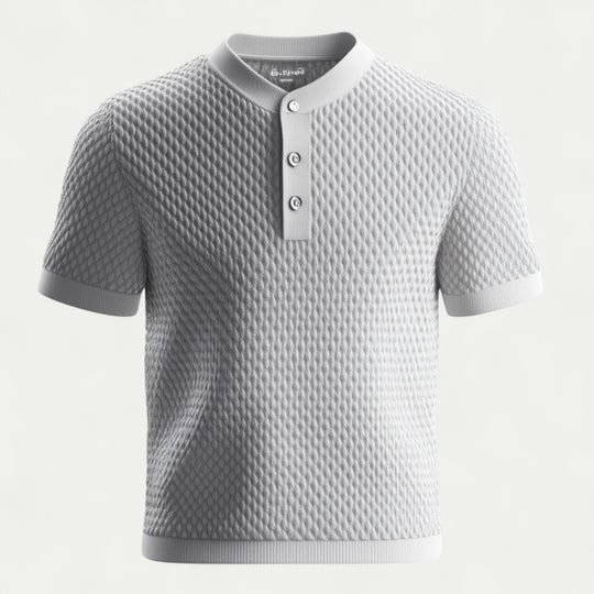 Knitted Short Sleeve Polo Shirt with Textured Weave Design