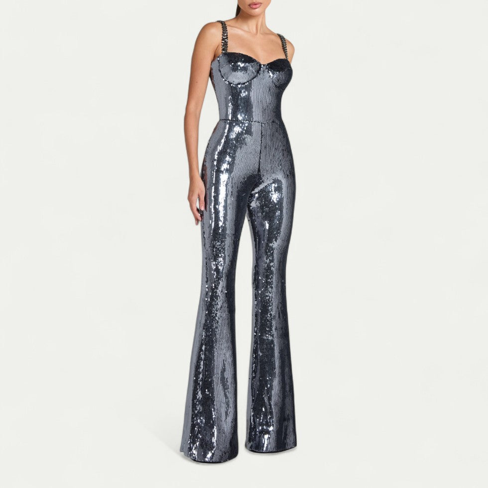 Sequin Flared Jumpsuit for Statement Evening Style