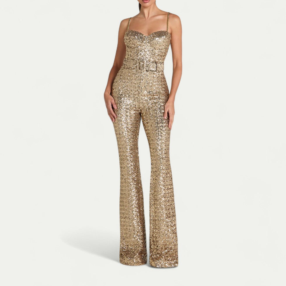 Sequin Flared Jumpsuit for Statement Evening Style