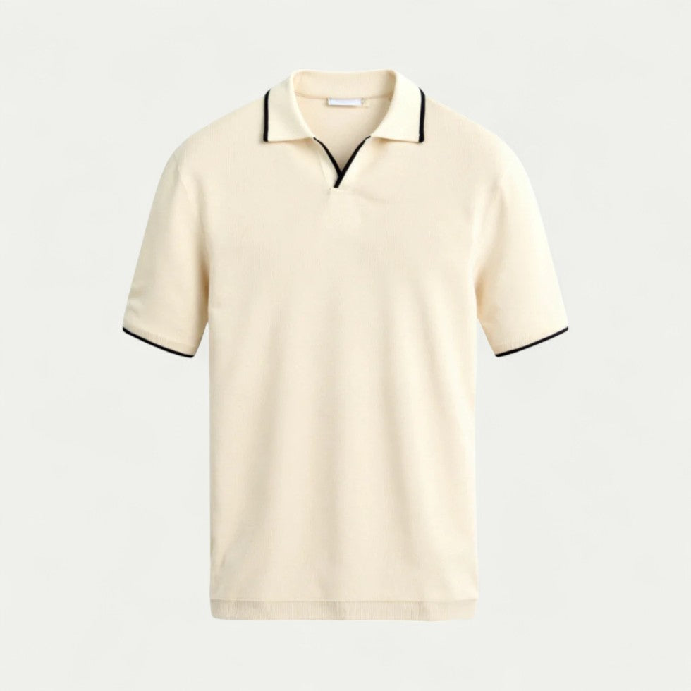Cotton Blend Knitted Polo Shirt with Contrast Collar Detail