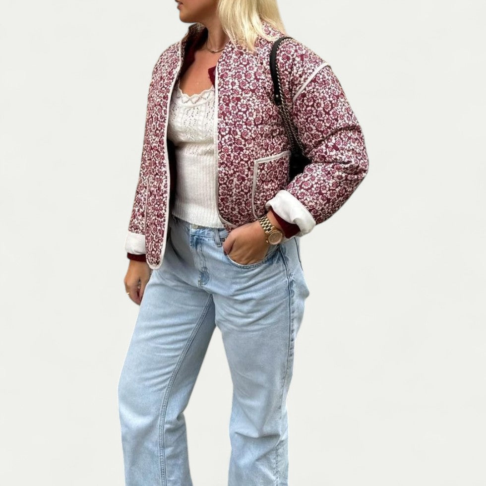 Lightweight Quilted Floral Jacket with Front Pockets