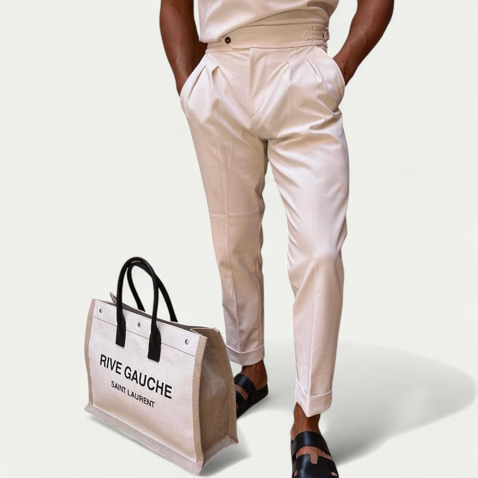 Men's Tailored Pleated Trousers Smart Tapered Fit