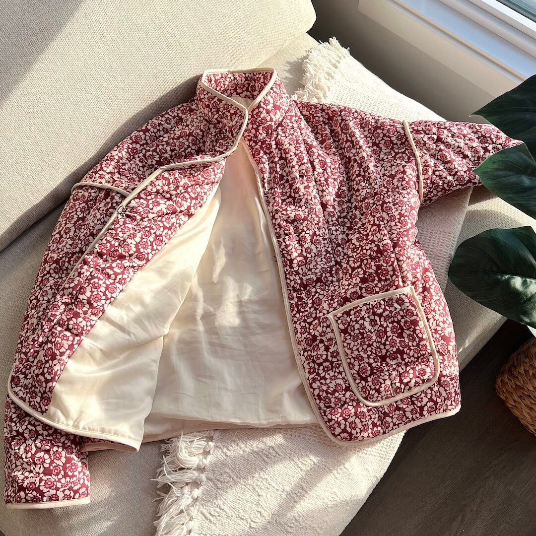 Lightweight Quilted Floral Jacket with Front Pockets