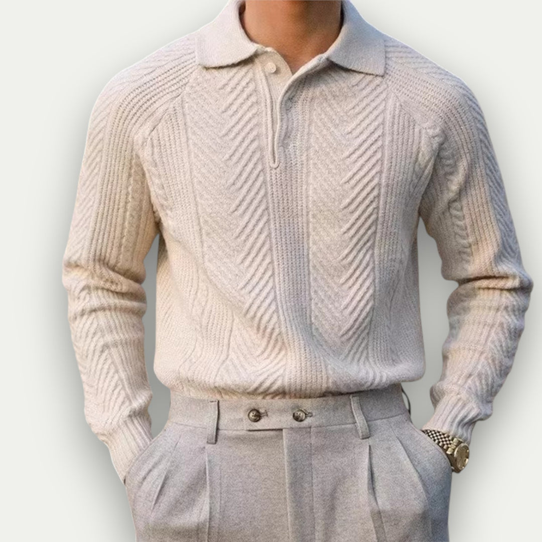 Randimo | Men's Textured Knitted Polo Sweater, Long-Sleeve Autumn Jumper