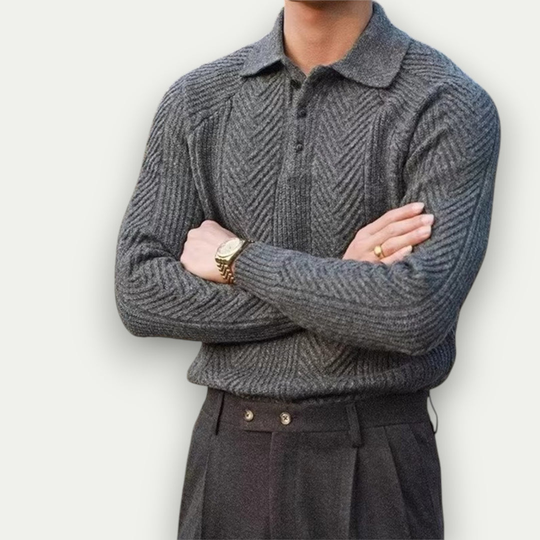 Randimo | Men's Textured Knitted Polo Sweater, Long-Sleeve Autumn Jumper