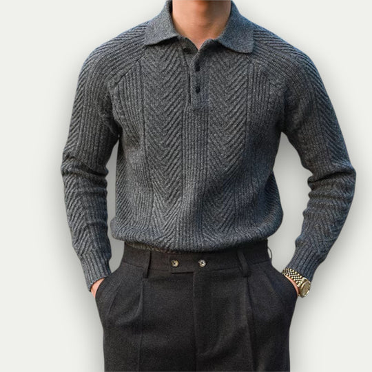 Randimo | Men's Textured Knitted Polo Sweater, Long-Sleeve Autumn Jumper