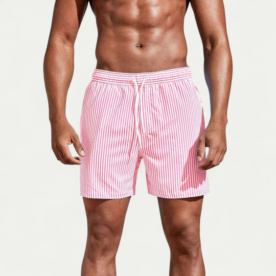 Striped Swim Shorts with Elastic Waist for Beach Days