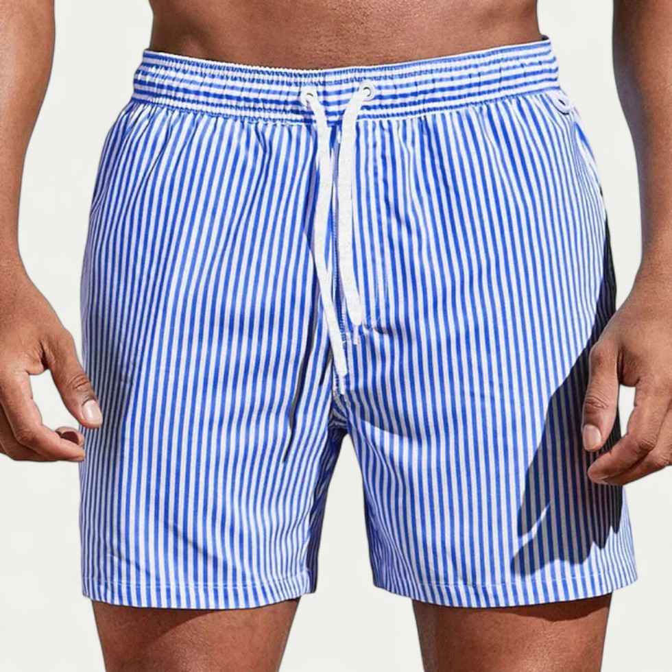 Striped Swim Shorts with Elastic Waist for Beach Days