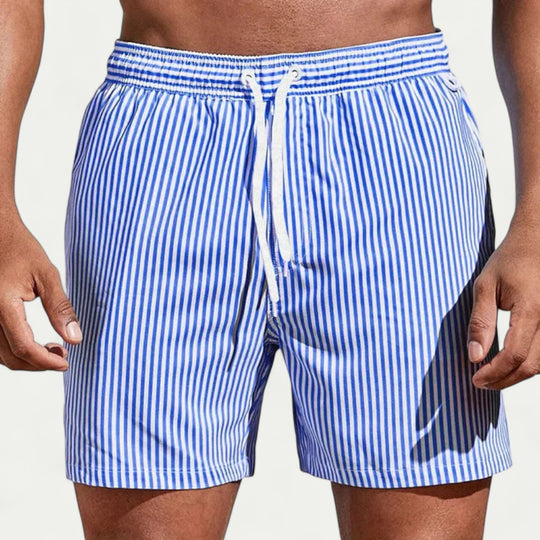 Striped Swim Shorts with Elastic Waist for Beach Days