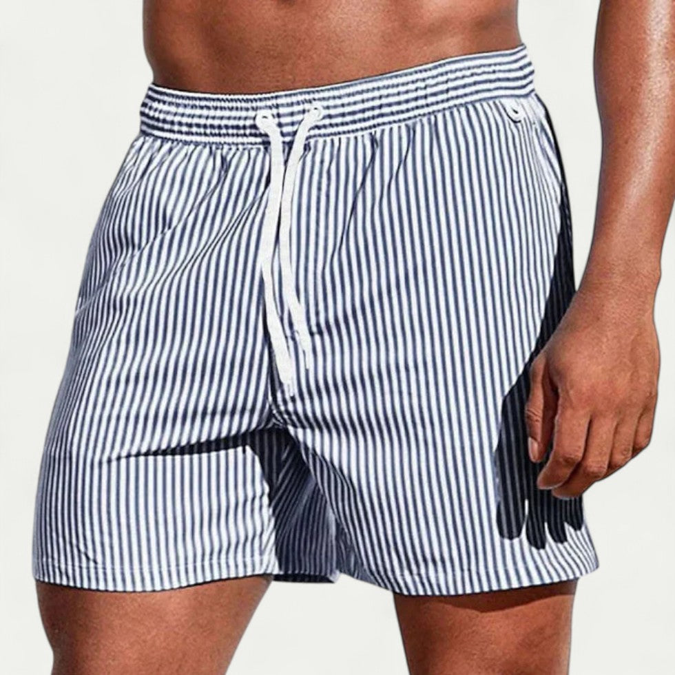 Striped Swim Shorts with Elastic Waist for Beach Days
