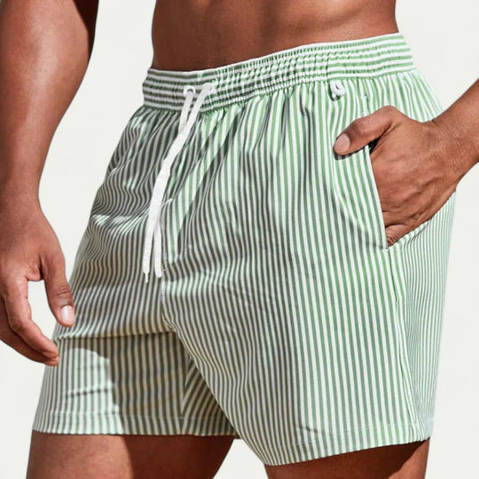 Striped Swim Shorts with Elastic Waist for Beach Days