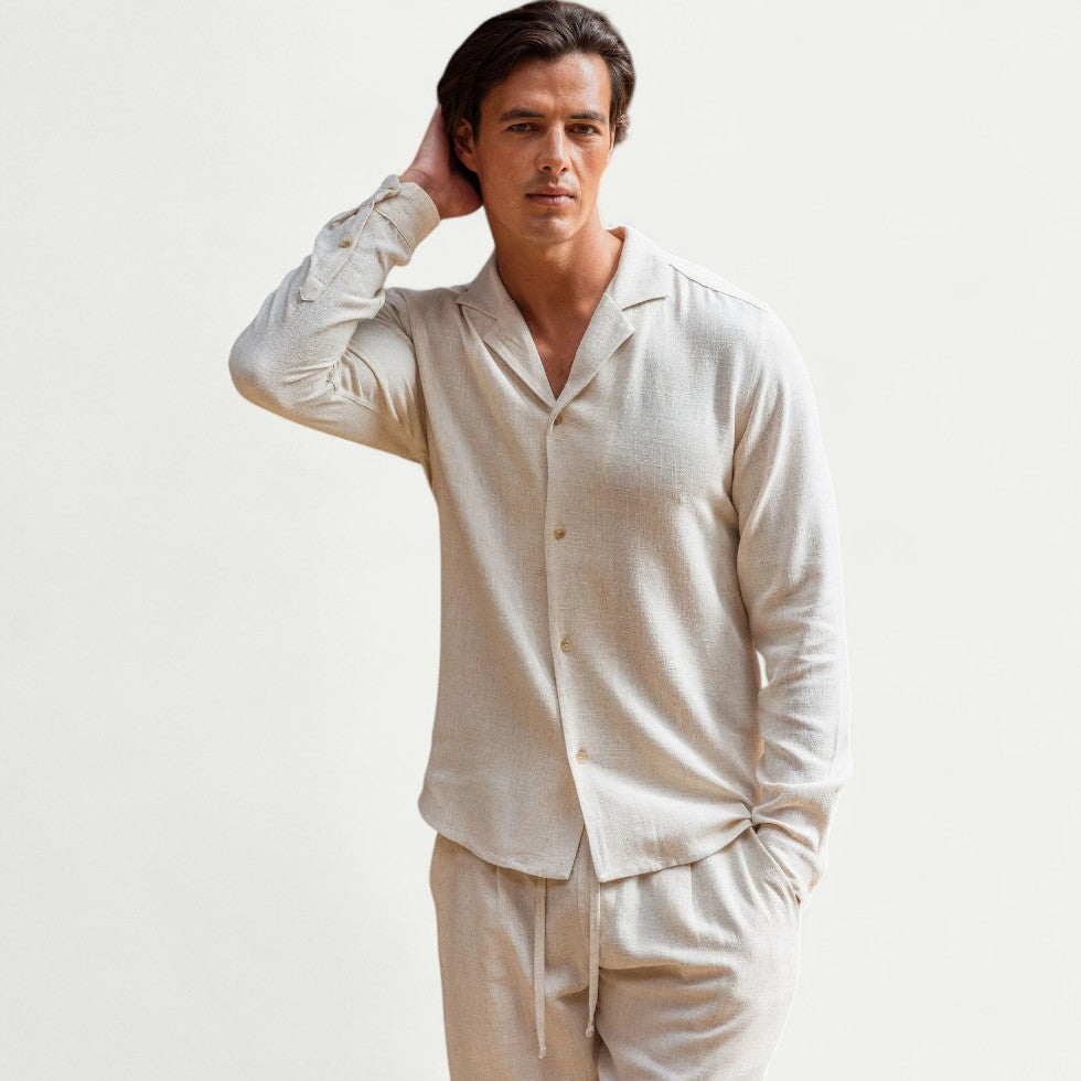 Linen Cotton Blend Long Sleeve Shirt Casual Resort Fit