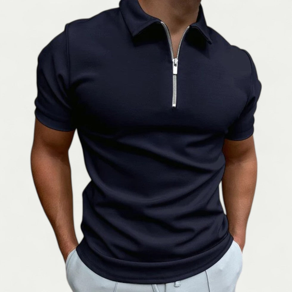 Zip Neck Cotton Blend Polo Shirt for Smart Casual Everyday Looks