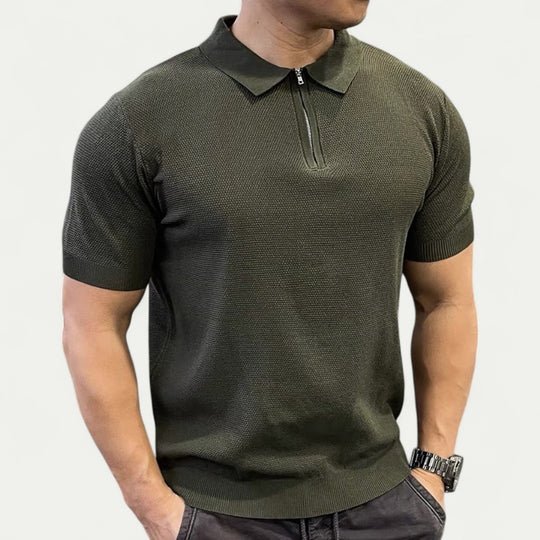 Knitted Polo Shirt with Zip Collar Smart Slim Fit Style