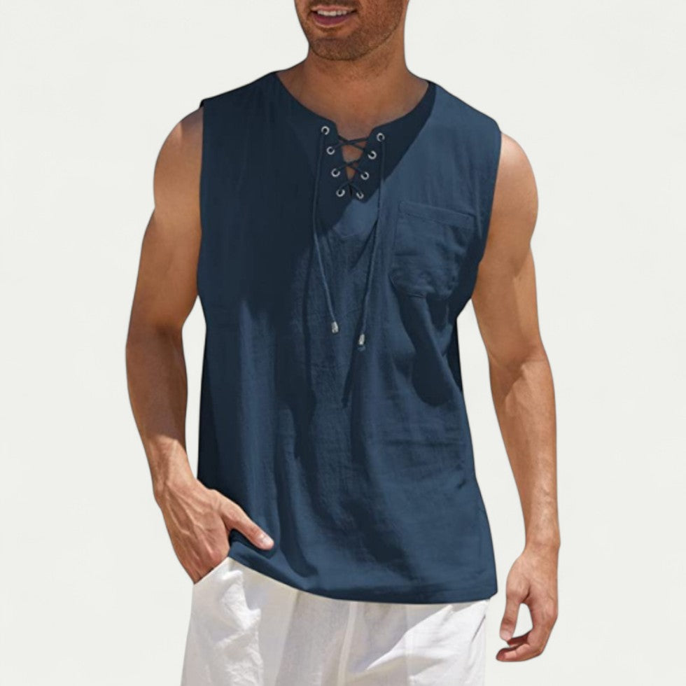 Lace Up Linen Blend Sleeveless Shirt for Casual Summer Outfits