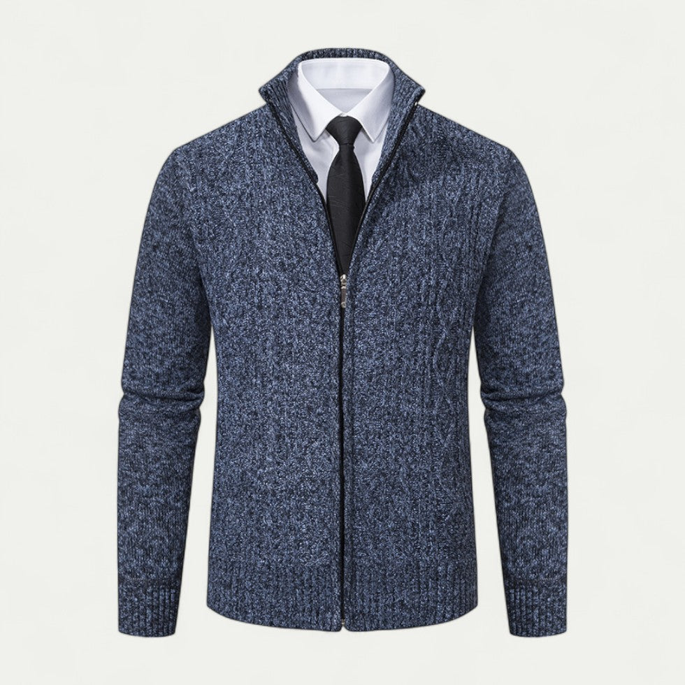 Men's Cotton Blend Zip Up Ribbed Business Casual Cardigan