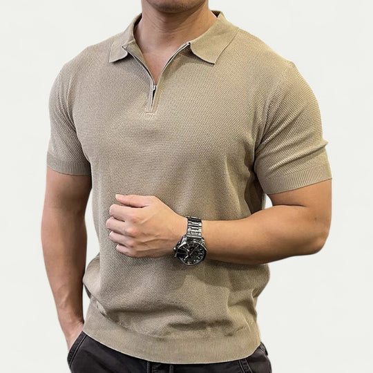 Knitted Polo Shirt with Zip Collar Smart Slim Fit Style