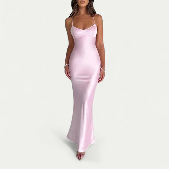 Elegant Satin Maxi Dress for Formal and Wedding Events