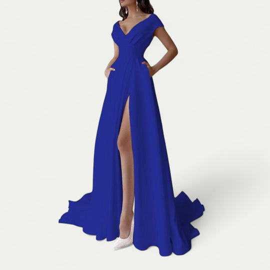 Off Shoulder Split Maxi Dress for Evening and Wedding Events