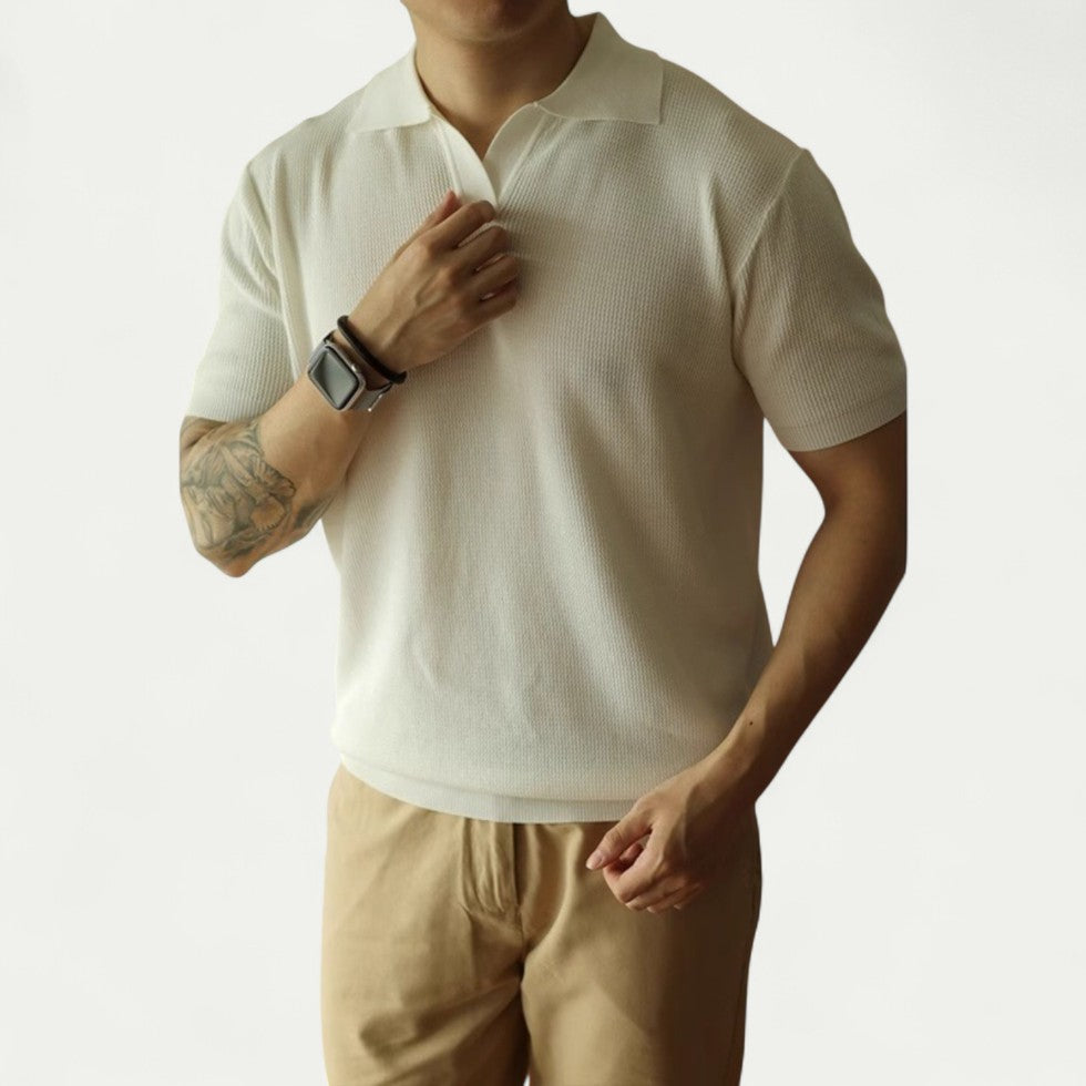 Knitted Open Collar Polo Shirt for Men Casual Slim Fit