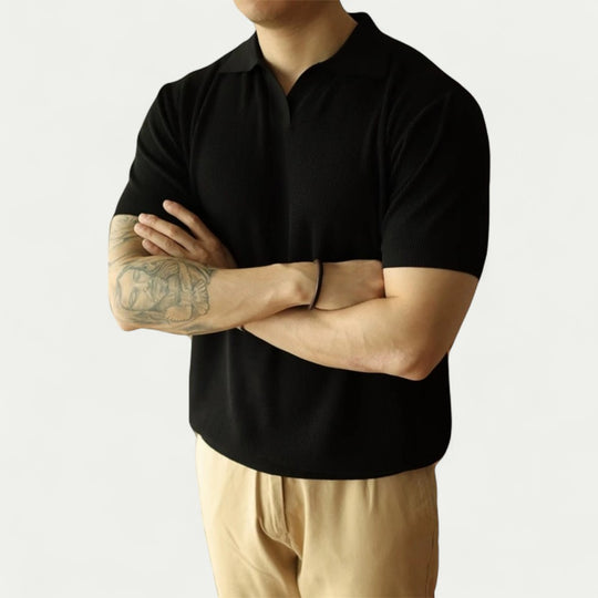 Knitted Open Collar Polo Shirt for Men Casual Slim Fit