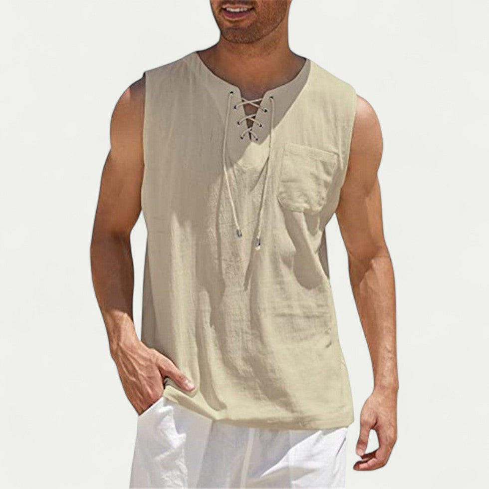 Lace Up Linen Blend Sleeveless Shirt for Casual Summer Outfits