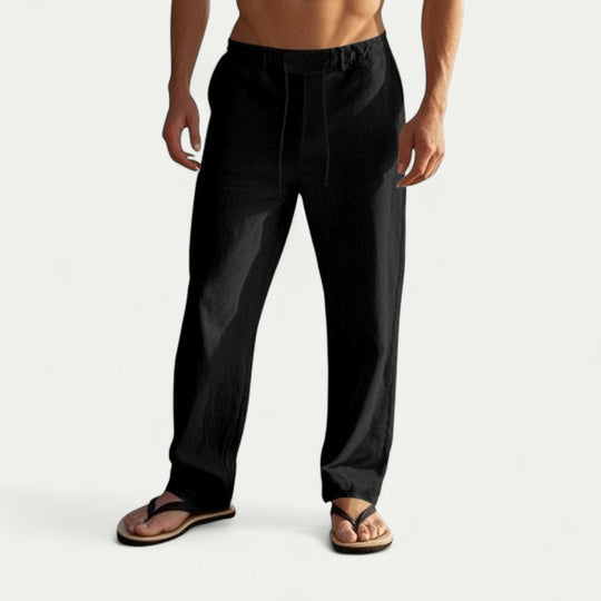 Men's Linen Cotton Drawstring Trousers Lightweight Summer Fit