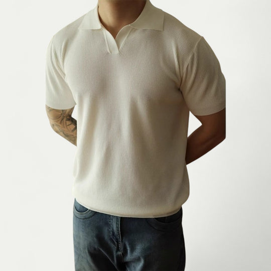 Knitted Open Collar Polo Shirt for Men Casual Slim Fit