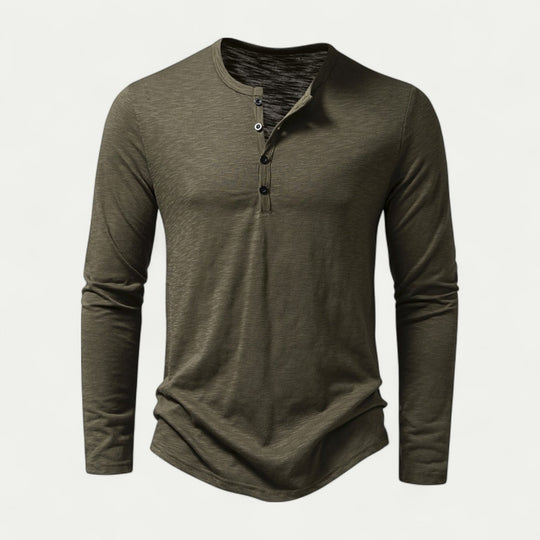 Long Sleeve Cotton Blend Henley T Shirt for Casual Wear