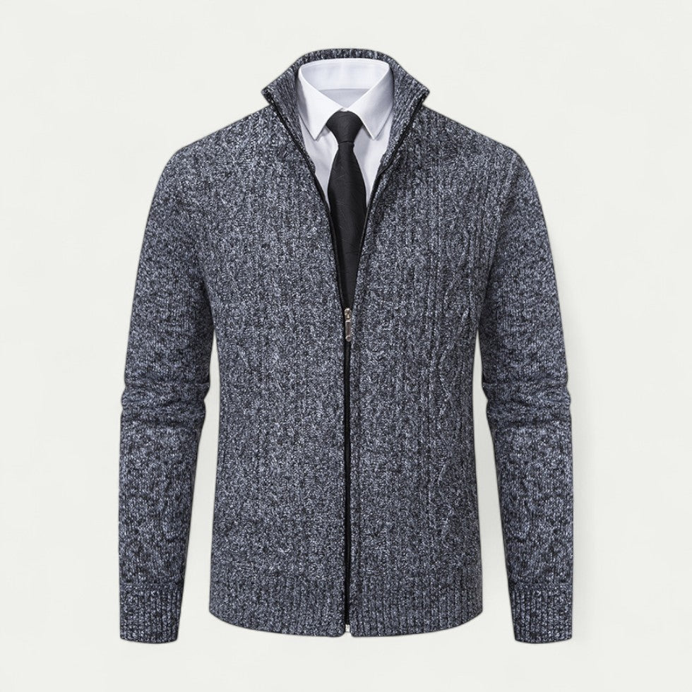 Men's Cotton Blend Zip Up Ribbed Business Casual Cardigan