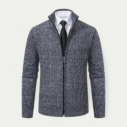 Men's Cotton Blend Zip Up Ribbed Business Casual Cardigan