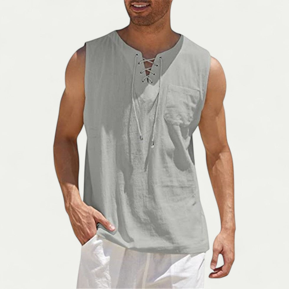 Lace Up Linen Blend Sleeveless Shirt for Casual Summer Outfits
