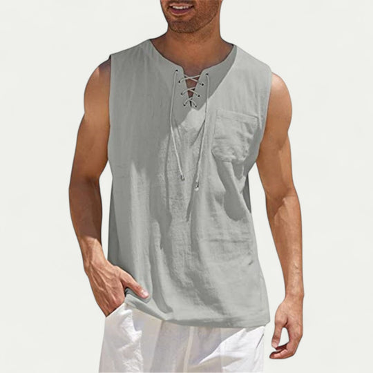 Lace Up Linen Blend Sleeveless Shirt for Casual Summer Outfits