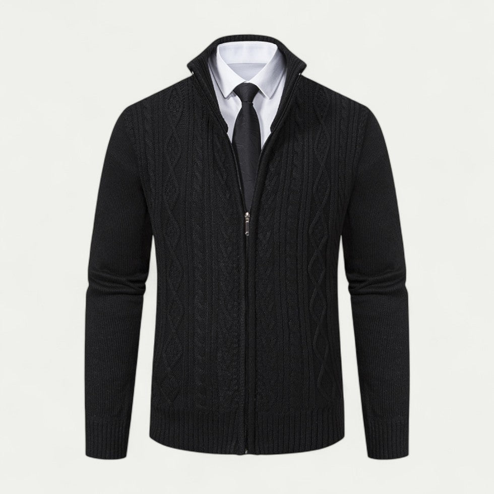 Men's Cotton Blend Zip Up Ribbed Business Casual Cardigan